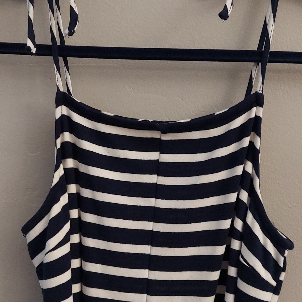 MONTEAU Navy and White Striped Sleeveless Jumper With Waist Sash - Picture 2 of 11